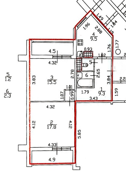 2-к квартира, 55 кв.м.